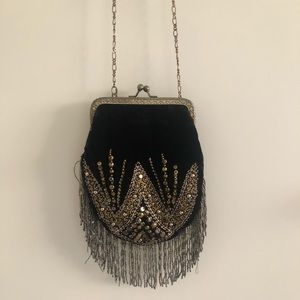 Free People Beaded Embellished Velvet Chain Bag